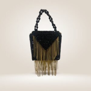 Shanaya Mini – Dazzling Black Evening Bag with Gold Chains and Crystals